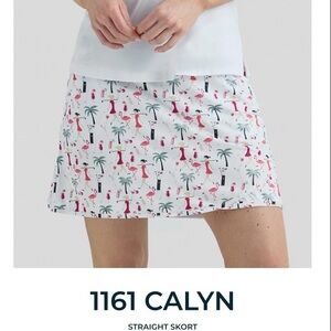 Bermuda Sands Apparel Straight Skort - Flamingo/Palm/Golf Print White base